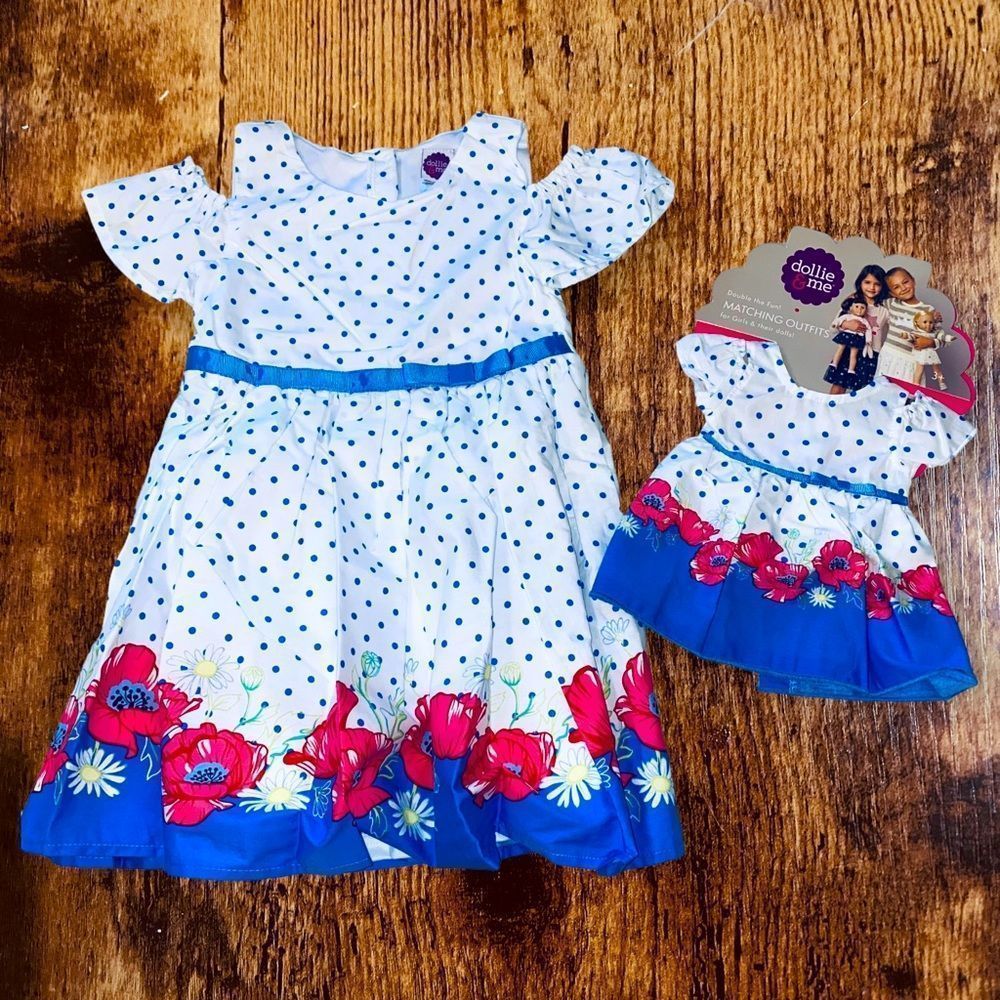 Dollie and Me Little Girls Size 4 Floral Polka-Dotted Dress